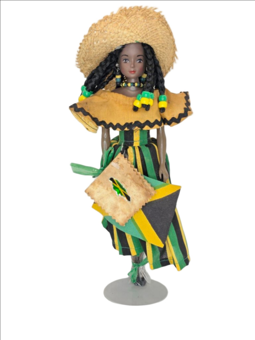 Vintage Collectible Jamaican Souvenir Doll JA022 Traditional Dress Straw Hat 12”